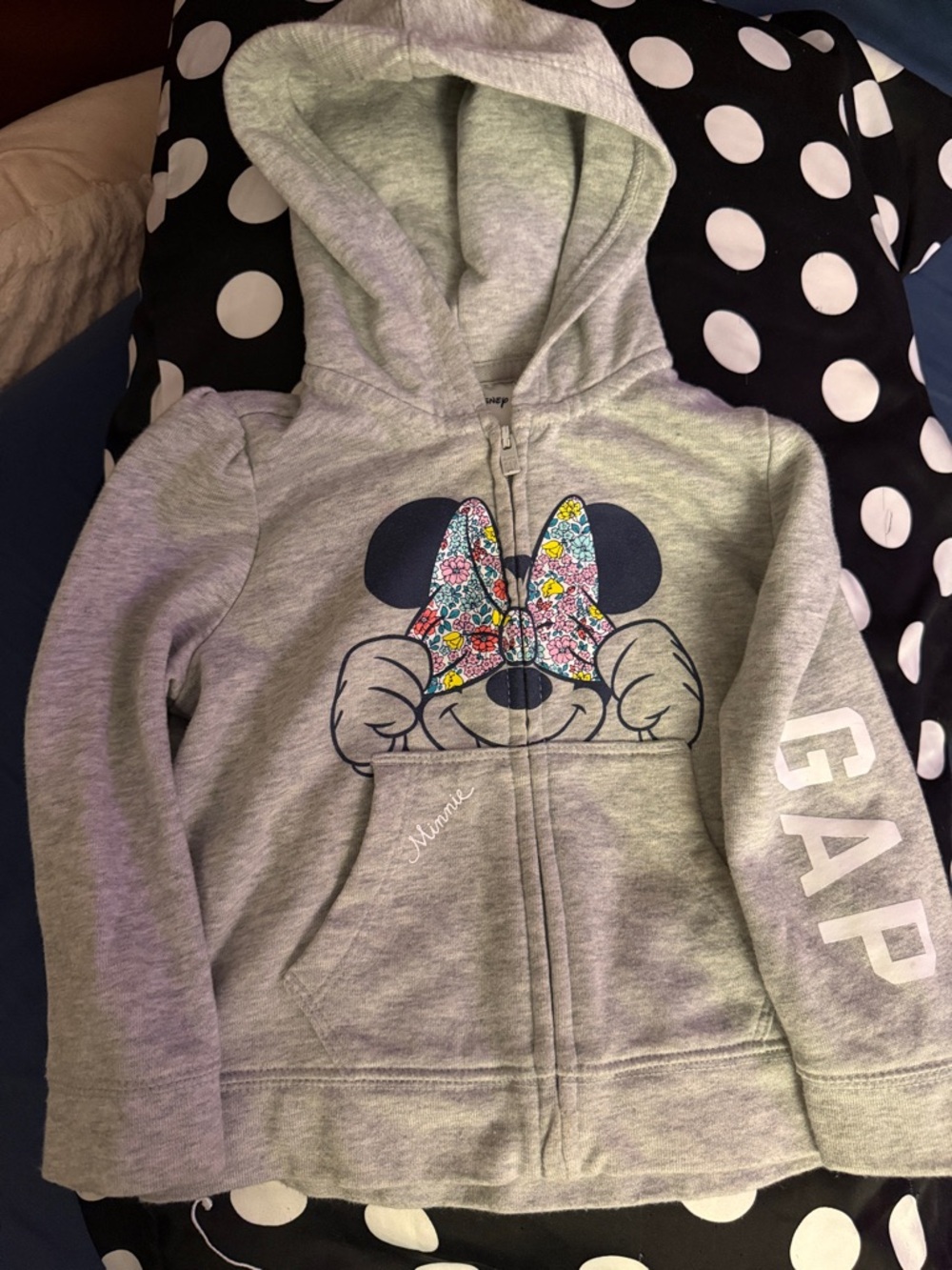 GAP Baby Girl Light Gray Minnie Mouse Floral Zip Hoodie